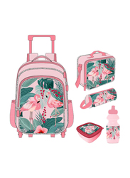 Eazy Kids 5-Piece Tropical Trolley School Bag Set, Pink