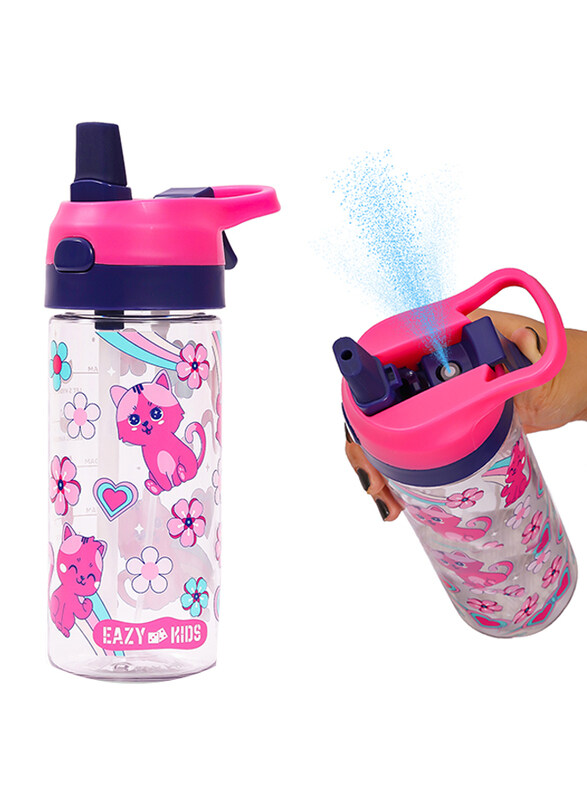 

Eazy Kids Cat Tritan Water Bottle with Spray, 420ml, Pink