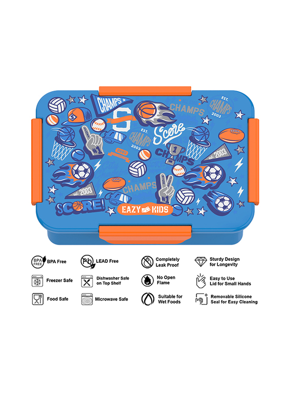 Eazy Kids Soccer Lunch Box Set, 2 Pieces, 850ml & 650ml, 3+ Years, Blue