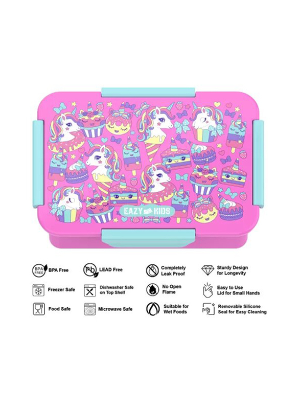 Eazy Kids Lunch Box, Unicorn Desert, 3+ Years, 850ml, Pink
