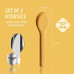 Eazy Kids Stainless Steel Spoon, Fork & Knife Cutlery Set with Silicone Case, Yellow