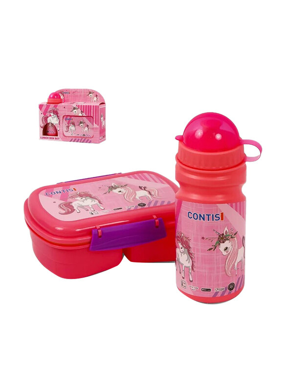 Eazy Kids Lunch Box with Bottle, 3+ Years, 550ml, Pink