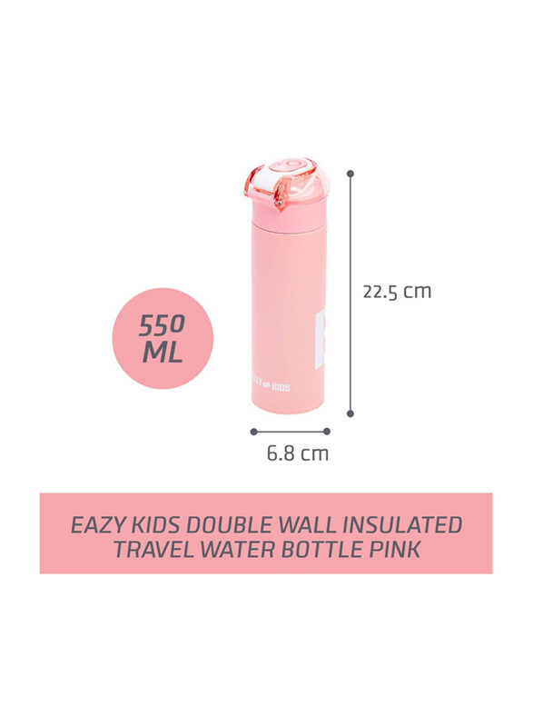 Eazy Kids Insulated Travel Water Bottle, 550ml, Pink