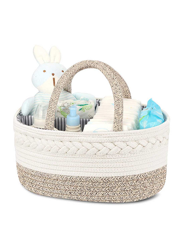 Little Story Cotton Rope Diaper Caddy, Ivory