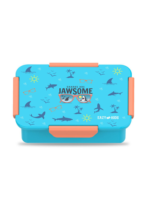 Eazy Kids Jawsome Shark Compartment Convertible Bento Lunch Box for Kids, Blue