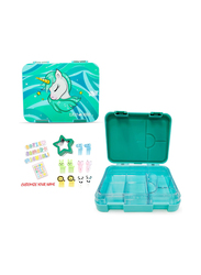 Eazy Kids 6 & 4 Convertible Bento Unicorn Lunch Box with Sandwich Cutter Set for Kids, Green