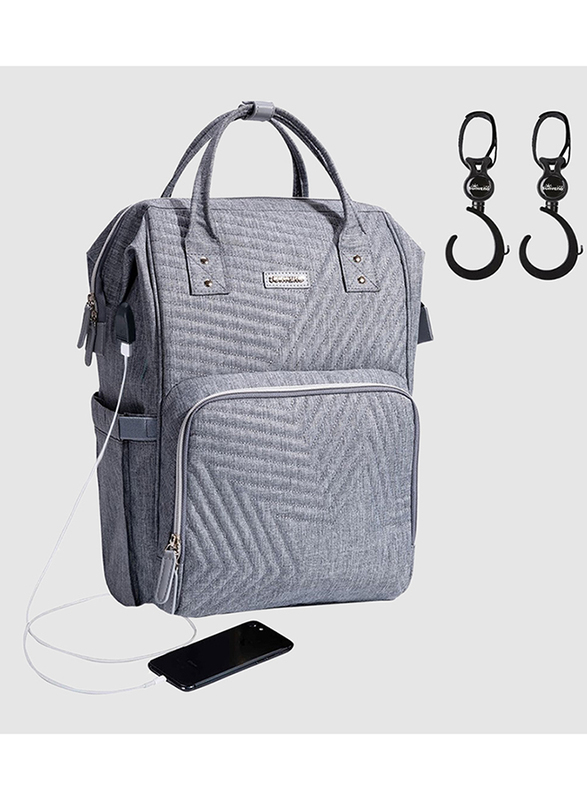 Sunveno Diaper Bag with Stroller Hooks, Nova Grey