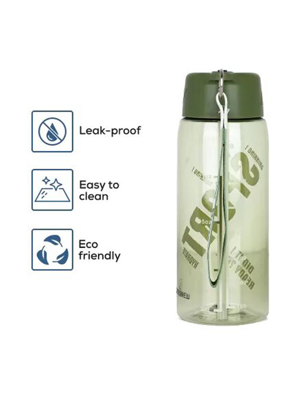 Hydrobrew Water Bottle with Grab String, 800ml, Green