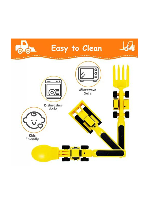 Eazy Kids 3-Piece Spoon Fork & Pusher, Truck Yellow