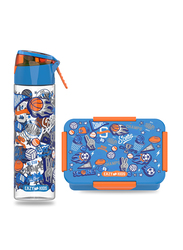 Eazy Kids Soccer Lunch Box And Tritan Spray Water Bottle, 750ml, Blue