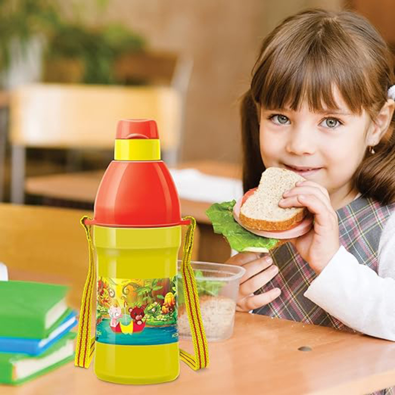 Milton Kool Joy Plastic Insulated Water Bottle with Straw for Kids, 400ml, Yellow