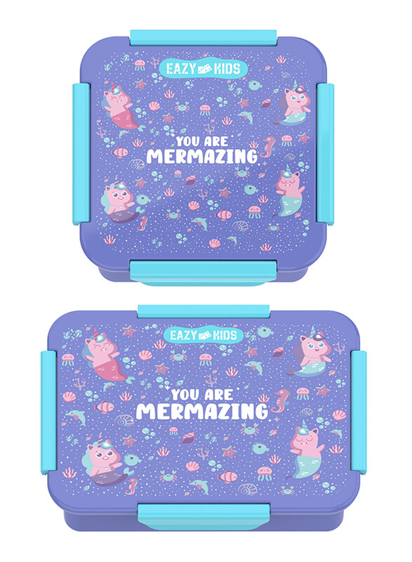 

Eazy Kids Mermaid Lunch Box Set, 2 Pieces, 850ml & 650ml, 3+ Years, Purple