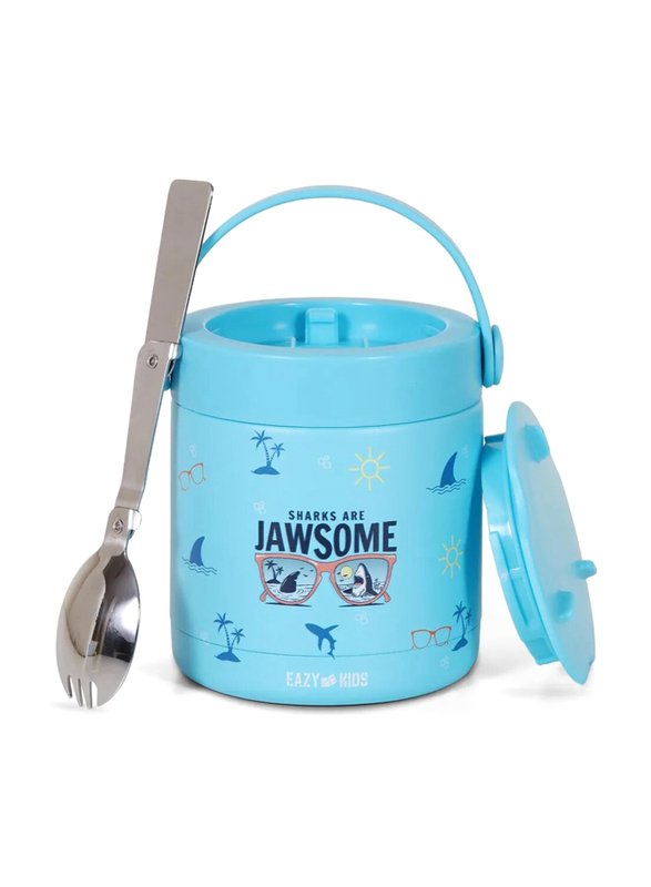 Eazy Kids Jawsome Shark Stainless Steel Insulated Food Jar for Kids, 350ml, Blue