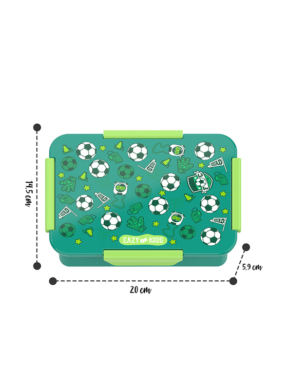 Eazy Kids Soccer Lunch Box Set And Tritan 2 In 1 Flip lid And Sipper Water Bottle, 650ml, Green