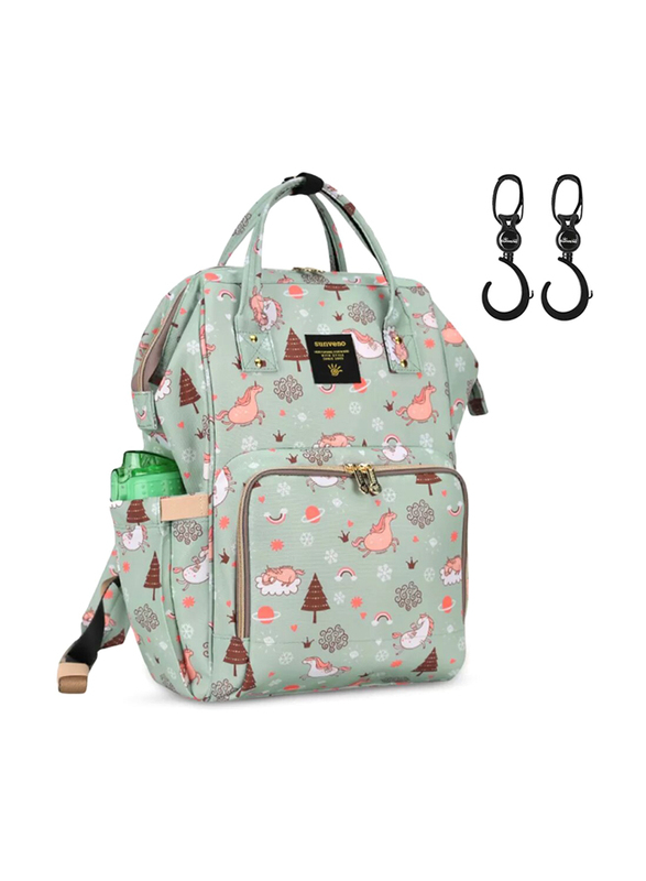 Sunveno Green Dream Diaper Bag for Kids Unisex, with Stroller Hooks, Extra Large, Green