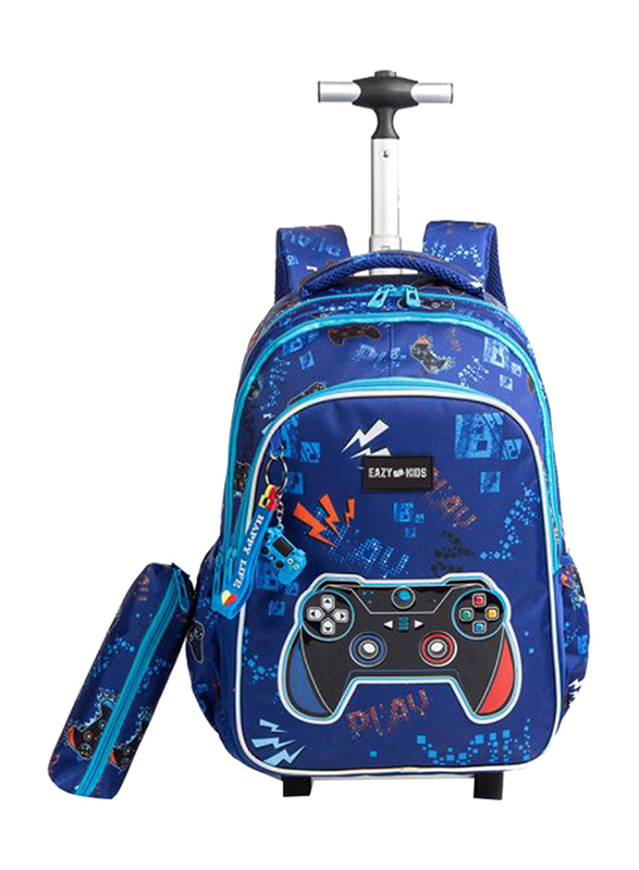 Eazy Kids 3-Piece Gamer Trolley School Bag Set, Blue