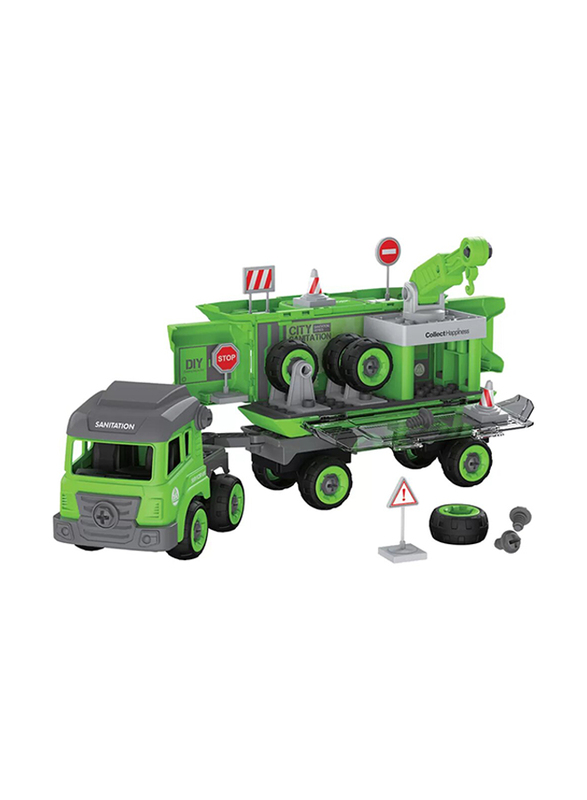 Little Story Sanitation Truck Kids Toy with 2 Mini Truck and Remote Control, Ages 3+, Multicolour