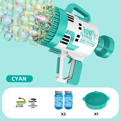 Little Story 108 Holes Bubble Machine Gun with Light and Bubble Maker for Kids, Ages 3+, Cyan/White