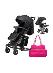 Teknum Stroller With Rocker with Pink Diaper Tote Bag, Black