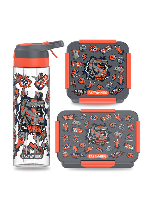 

Eazy Kids Gen Z Lunch Box Set And Tritan Spray Water Bottle, 750ml, Grey