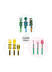 Eazy Kids 3-Piece Spoon Fork & Pusher, Dinosaur Dark Green