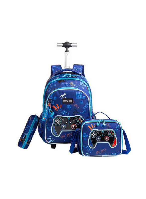 Eazy Kids 3-Piece Gamer Trolley School Bag Set, Blue