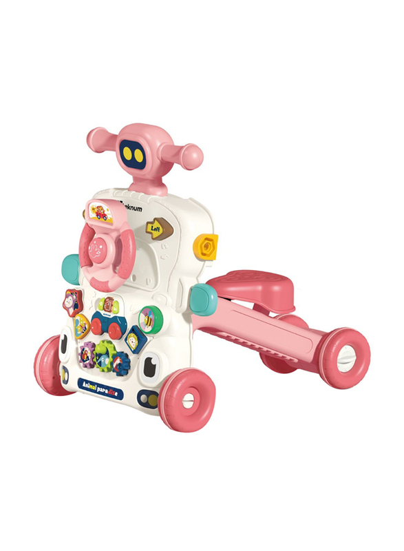 Teknum 5-in-1 Baby Walker with Learning Table Mode, Game Panel Mode, Scooter Mode, Roller Coaster Mode & Musical Keyboard, Pink