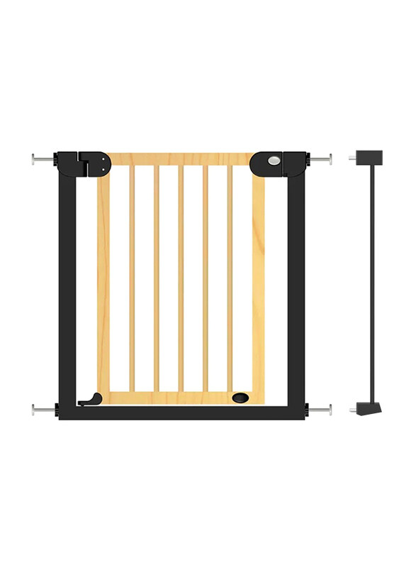

Baby Safe Wooden Safety Gate with Black Extension, 7cm, 0-2 Years, Natural Wood