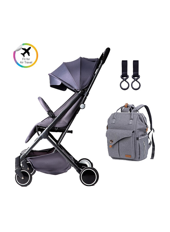 

Teknum Grey Travel Lite Stroller and Alameda Diaper Backpack with Hooks, Large, Grey