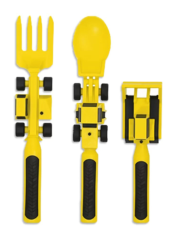 Eazy Kids 3-Piece Spoon Fork & Pusher, Truck Yellow