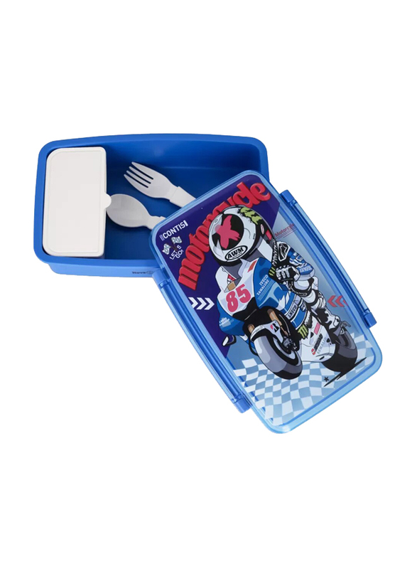 Nova Kids Bento Lunch Box with Spoon & Fork, Motorbike Blue