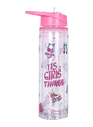 Eazy Kids Tritan Double Wall Glitter Water Bottle, 550ml, It's Girls Things Pink