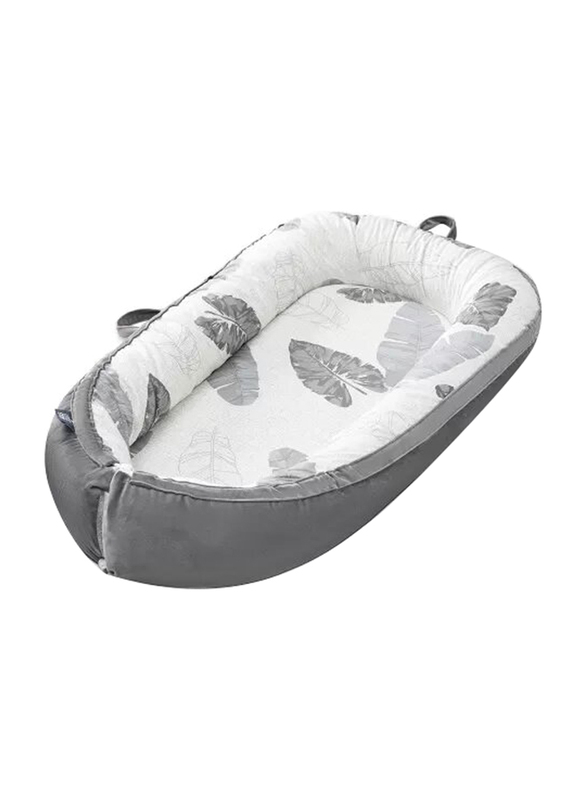 Little Story Fiberfill Lounger Bed with Baby Nursing and Feeding Pillow, Leaves, Multicolour