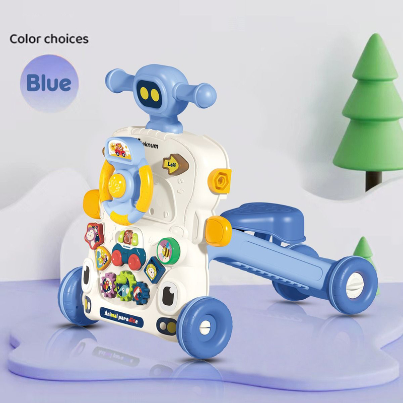 Teknum 5-in-1 Baby Walker with Learning Table Mode, Game Panel Mode, Scooter Mode, Roller Coaster Mode & Musical Keyboard, Blue