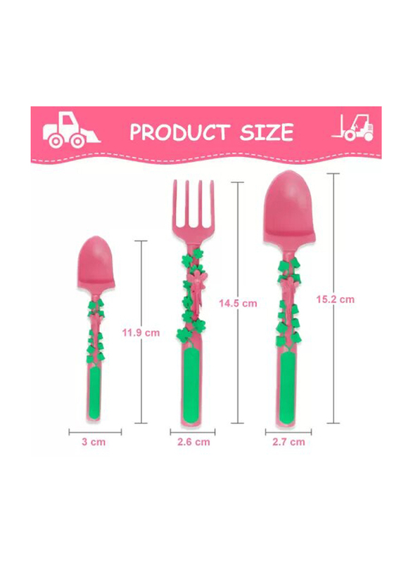 Eazy Kids 3-Piece Spoon Fork & Pusher, Gardening Pink