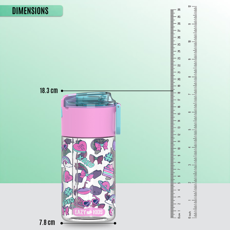 Eazy Kids Tritan Gen Z Water Bottle With Snack Box, 450ml, Pink