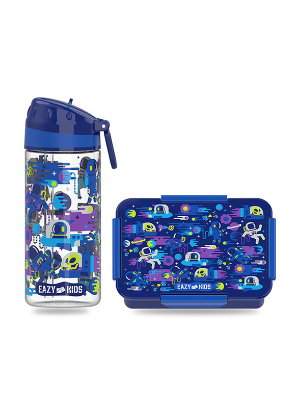 

Eazy Kids Astronauts Lunch Box And Tritan Carry Handle Water Bottle, 420ml, Blue