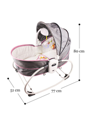 Teknum 6-in-1 Cozy Rocker Bassinet with Wheels, Awning & Mosquito Net, Pink