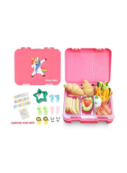 Eazy Kids Unicorn 6/4 Compartment Bento Lunch Box for Kids, with Lunch Bag, Pink