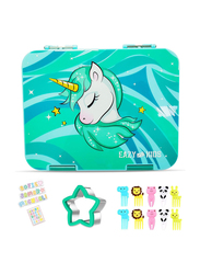 Eazy Kids 6 & 4 Convertible Bento Unicorn Lunch Box with Sandwich Cutter Set for Kids, Green