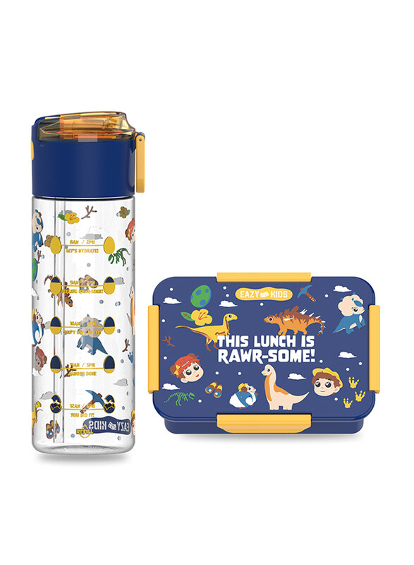

Eazy Kids T-Rex Lunch Box And Tritan Water Bottle With Snack Box, 450ml, Blue