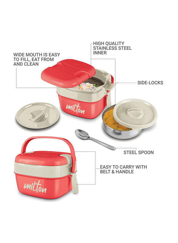Milton Cubic Small Inner Stainless Steel Lunch Box for Kids, 800ml, Red
