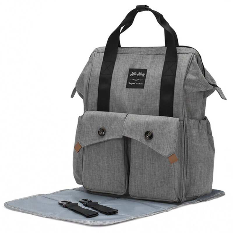

Little Story Elite Diaper Bag w/ Stroller Hooks & Changing mat -Grey