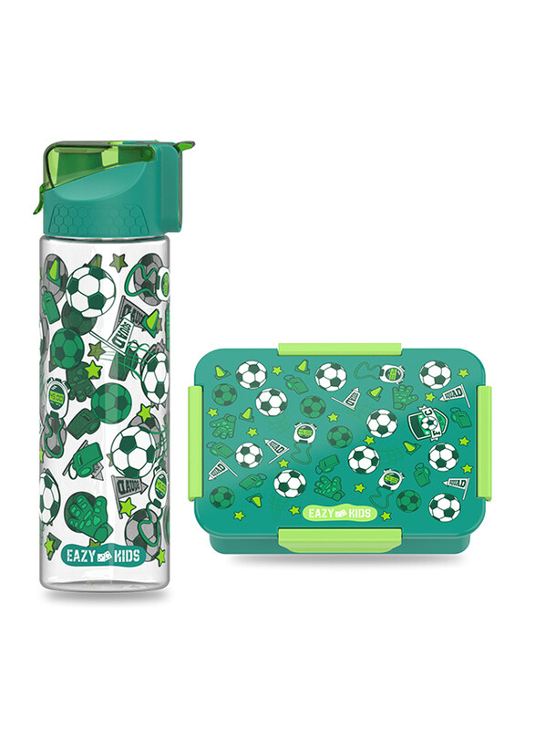 

Eazy Kids Soccer Lunch Box Set And Tritan 2 In 1 Flip lid And Sipper Water Bottle, 650ml, Green