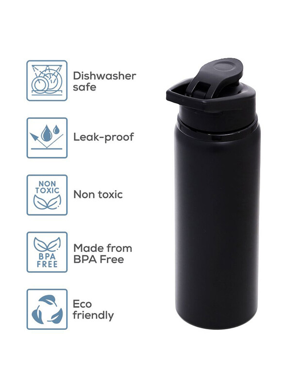 Eazy Kids Stainless Steel Sports Water Bottle, 700ml, Black