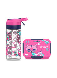 Eazy Kids Cat Lunch Box Set And Tritan Spray Water Bottle, 420ml, Pink