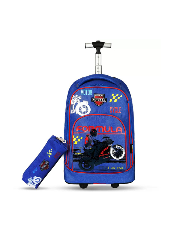 Eazy Kids 18-inch Set of 2 Formula Racing Big Wheel Trolley School & Pencil Case, Blue