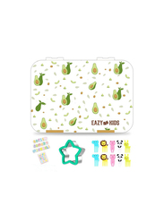 Eazy Kids 6 & 4 Convertible Bento Avocado Lunch Box with Sandwich Cutter Set for Kids, White