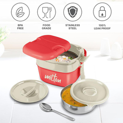 Milton Cubic Small Inner Stainless Steel Lunch Box for Kids, 800ml, Red