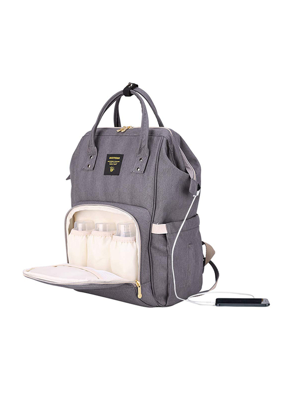 Sunveno Diaper Bag with USB & Hooks, Grey